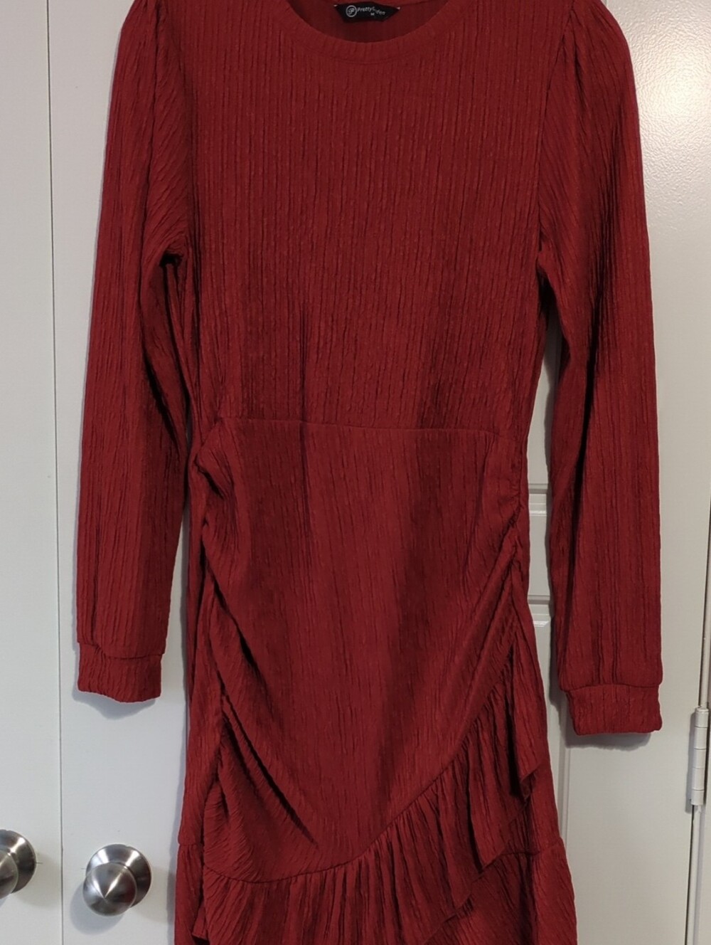Textured Rust orange Long Sleeve Ruffle Dress